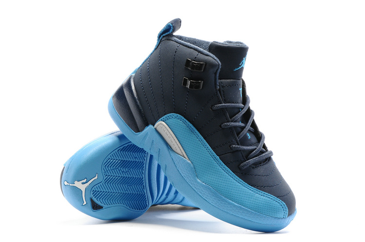 Kids Air Jordan 12 Blue Black Shoes - Click Image to Close